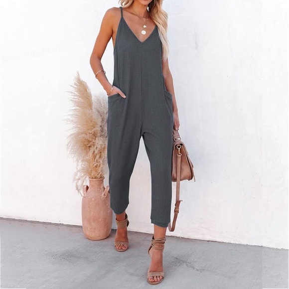 Dark Gray Cotton Blend Jumpsuit - Picture 1 of 4